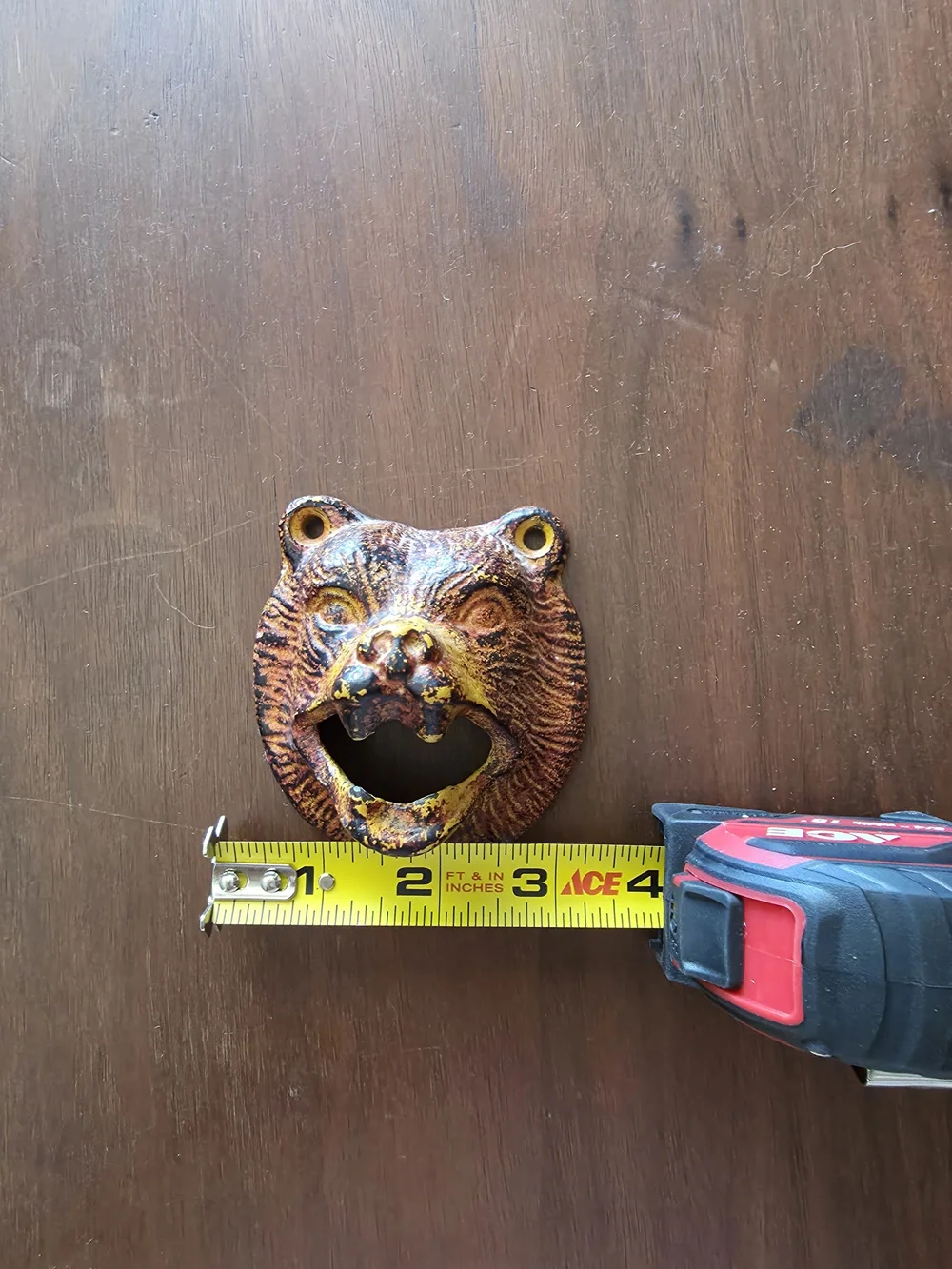 Bear Head Wall Bottle Opener in Yellow-Brown Finish